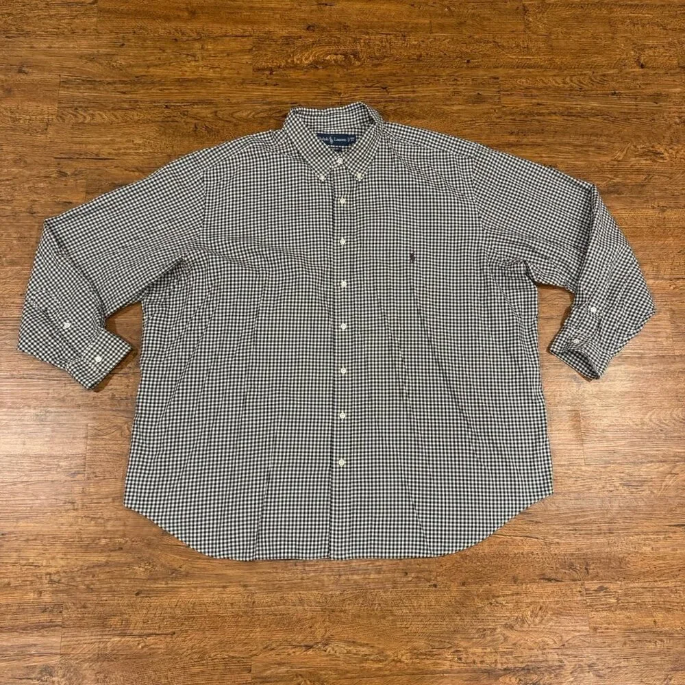 Vintage Polo‎ Ralph Lauren Black White Gingham Check Button Down Shirt Men's 3XB